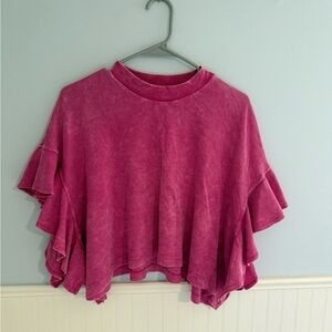 Altard State Size L Pink Ruffle Sleeve Top